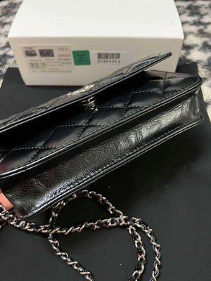 Chanel AP3566 Clutch with Chain Black Shiny Crumpled Calfskin Strass & Ruthenium Finish Metal - Default Title - View 5