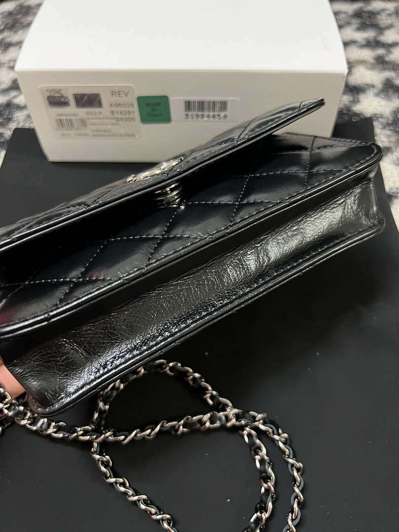 Chanel AP3566 Clutch with Chain Black Shiny Crumpled Calfskin Strass & Ruthenium Finish Metal - Default Title - View 5