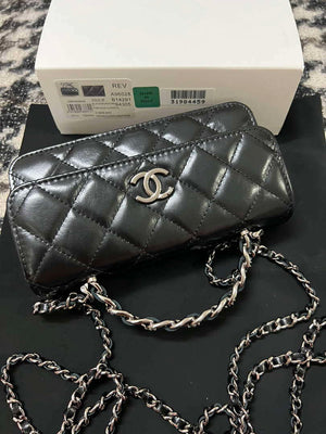 Chanel AP3566 Clutch with Chain Black Shiny Crumpled Calfskin Strass & Ruthenium Finish Metal - Default Title - View 6