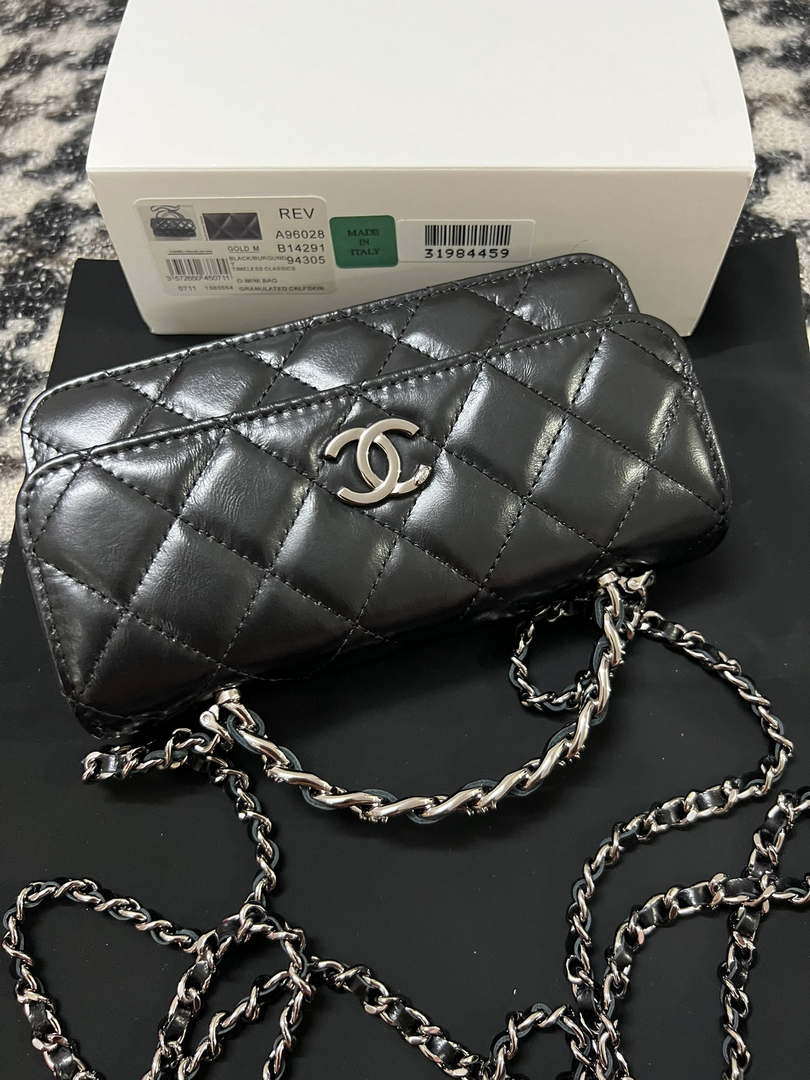 Chanel AP3566 Clutch with Chain Black Shiny Crumpled Calfskin Strass & Ruthenium Finish Metal