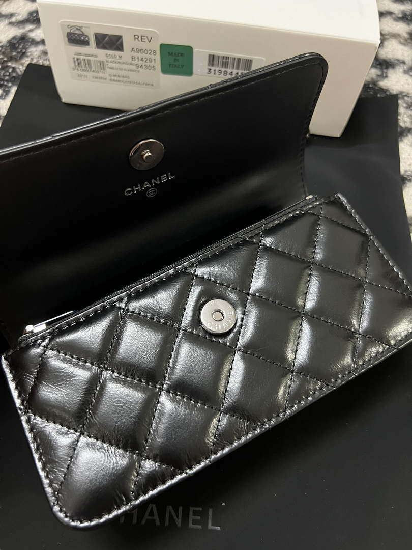 Chanel AP3566 Clutch with Chain Black Shiny Crumpled Calfskin Strass & Ruthenium Finish Metal - Default Title - View 7