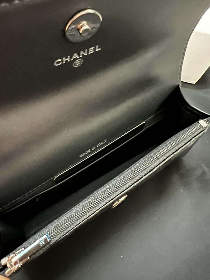 Chanel AP3566 Clutch with Chain Black Shiny Crumpled Calfskin Strass & Ruthenium Finish Metal - Default Title - View 8