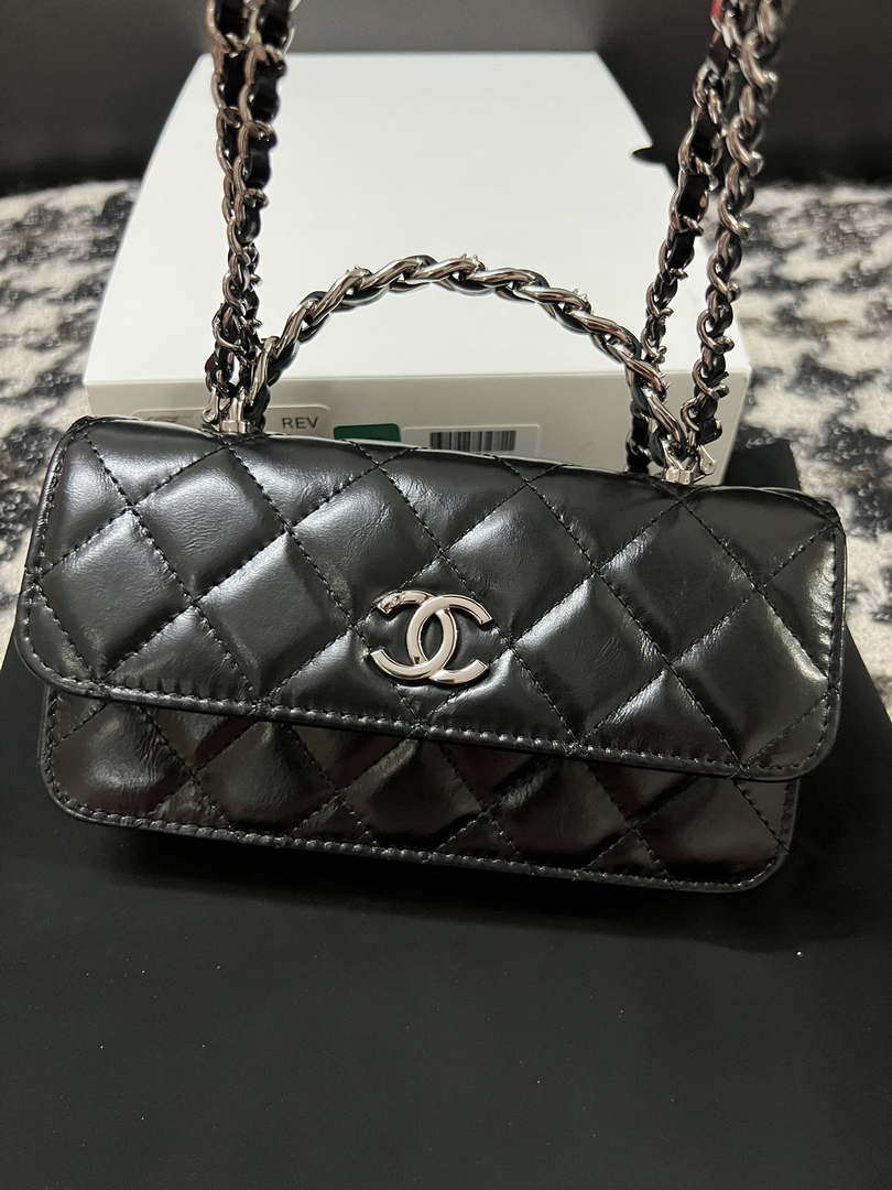 Chanel AP3566 Clutch with Chain Black Shiny Crumpled Calfskin Strass & Ruthenium Finish Metal