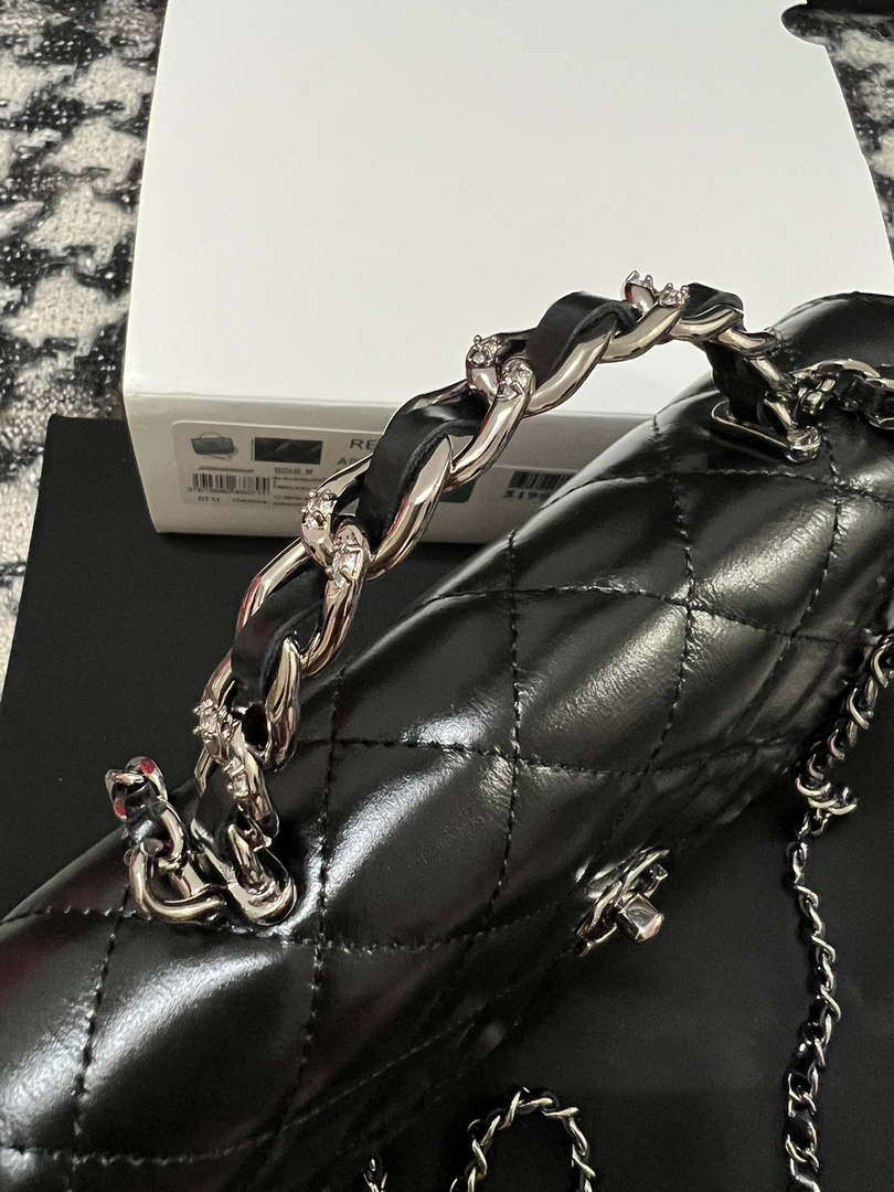 Chanel AP3645 Woc Wallet on Chain Black Shiny Crumpled Calfskin Strass & Ruthenium Finish Metal - Default Title - View 10