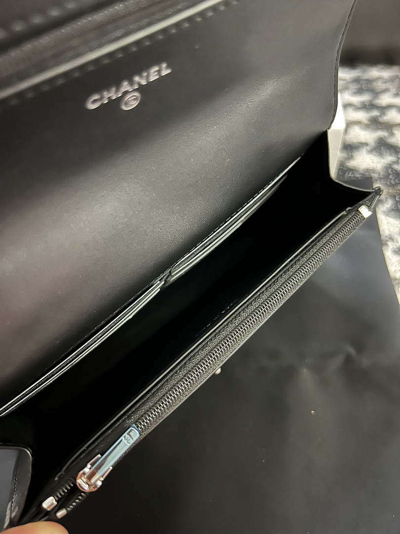 Chanel AP3645 Woc Wallet on Chain Black Shiny Crumpled Calfskin Strass & Ruthenium Finish Metal