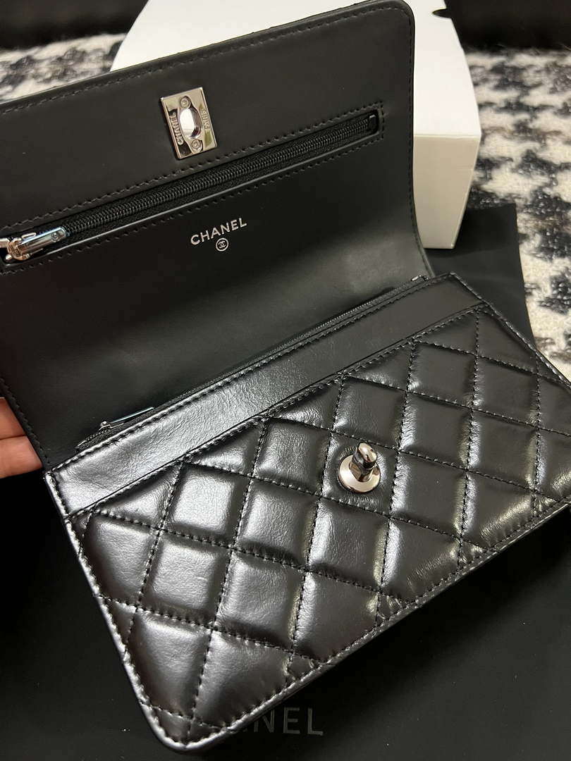 Chanel AP3645 Woc Wallet on Chain Black Shiny Crumpled Calfskin Strass & Ruthenium Finish Metal - Default Title - View 13
