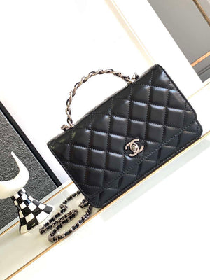 Chanel AP3645 Woc Wallet on Chain Black Shiny Crumpled Calfskin Strass & Ruthenium Finish Metal - Default Title - View 1