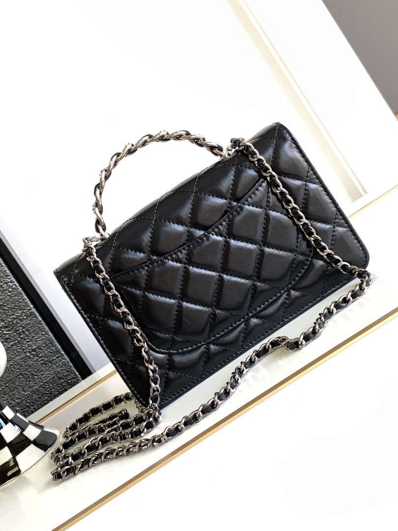 Chanel AP3645 Woc Wallet on Chain Black Shiny Crumpled Calfskin Strass & Ruthenium Finish Metal