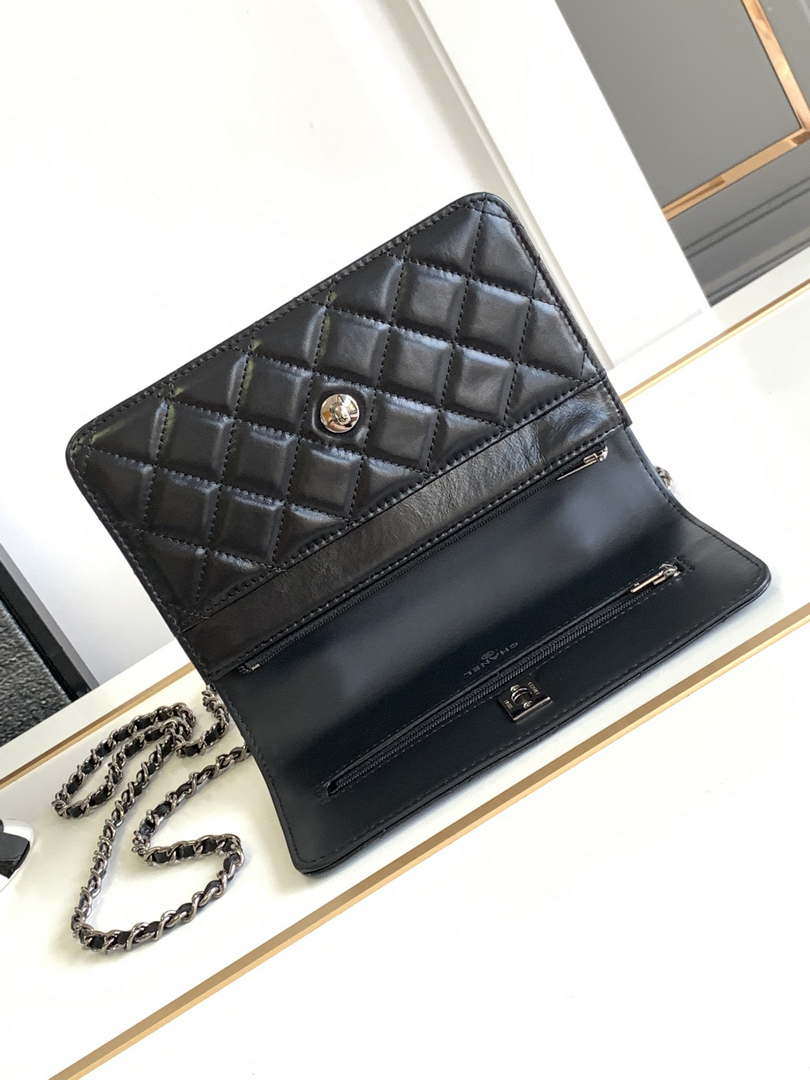 Chanel AP3645 Woc Wallet on Chain Black Shiny Crumpled Calfskin Strass & Ruthenium Finish Metal - Default Title - View 7