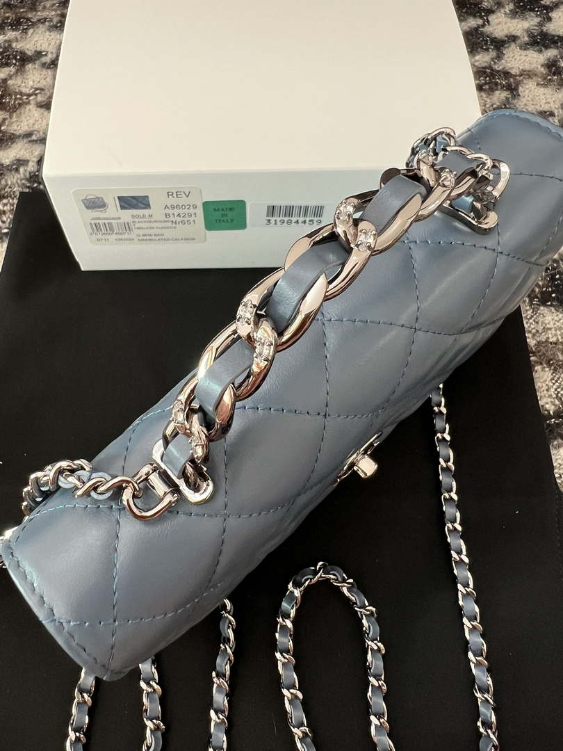 Chanel AP3645 Woc Wallet on Chain Blue Shiny Crumpled Calfskin Strass & Ruthenium Finish Metal - Default Title - View 3