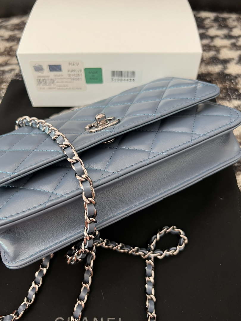 Chanel AP3645 Woc Wallet on Chain Blue Shiny Crumpled Calfskin Strass & Ruthenium Finish Metal - Default Title - View 4
