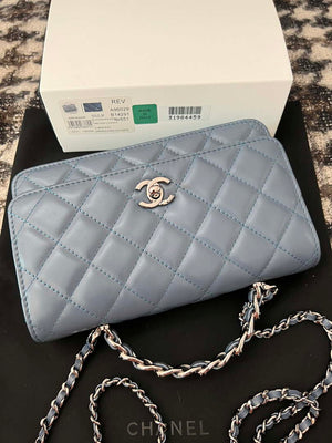 Chanel AP3645 Woc Wallet on Chain Blue Shiny Crumpled Calfskin Strass & Ruthenium Finish Metal - Default Title - View 5
