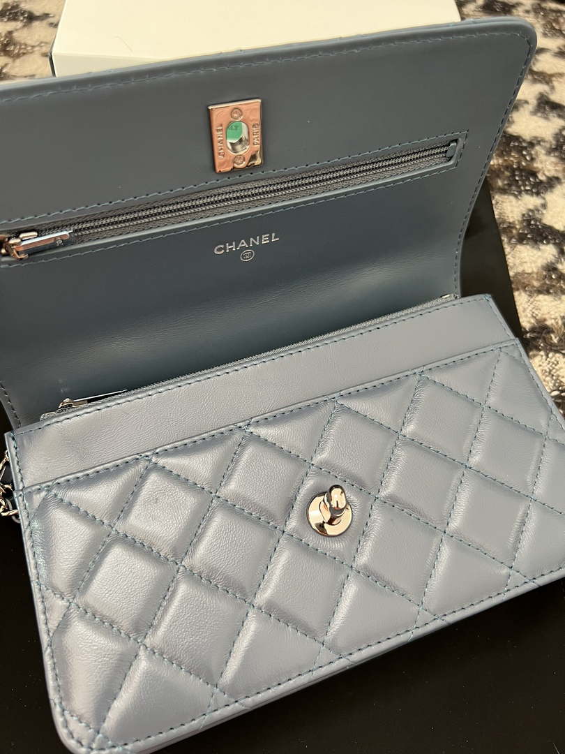 Chanel AP3645 Woc Wallet on Chain Blue Shiny Crumpled Calfskin Strass & Ruthenium Finish Metal - Default Title - View 6