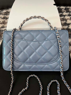 Chanel AP3645 Woc Wallet on Chain Blue Shiny Crumpled Calfskin Strass & Ruthenium Finish Metal - Default Title - View 9