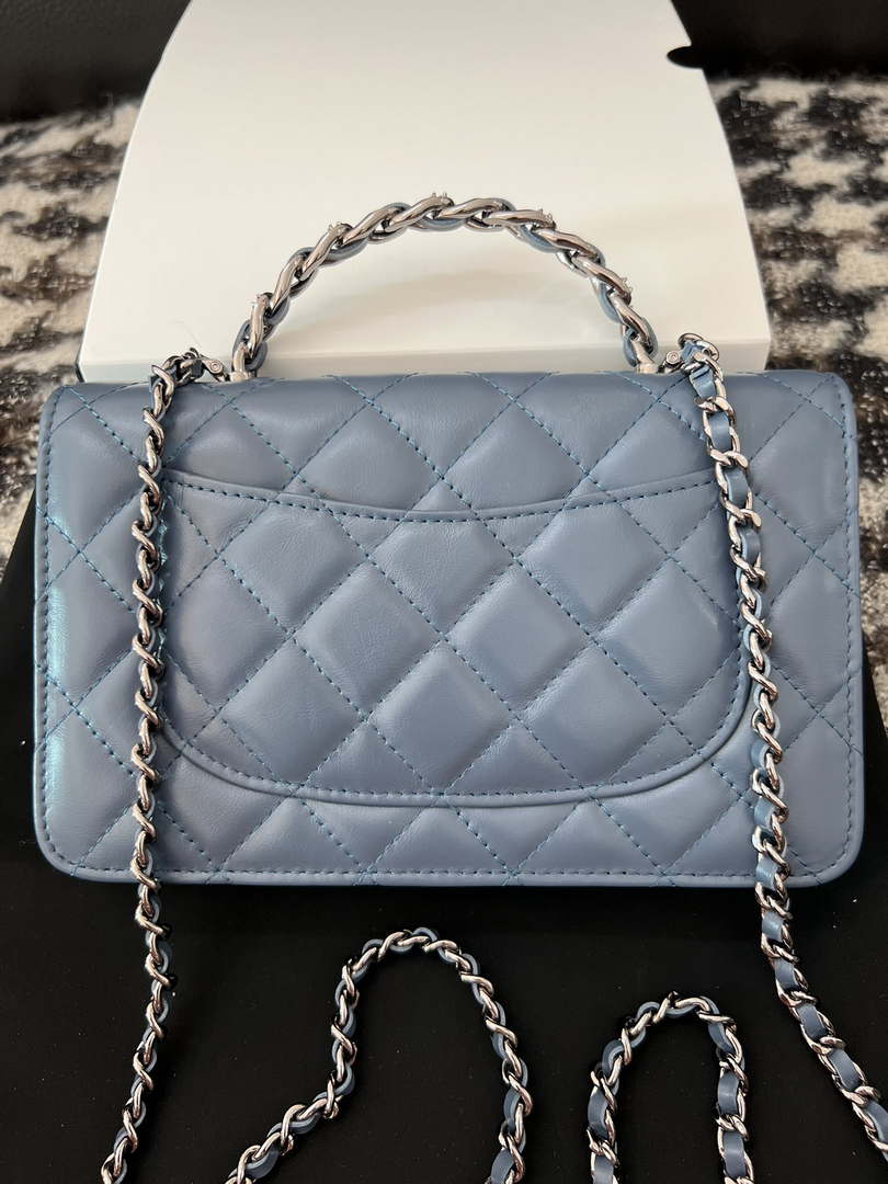 Chanel AP3645 Woc Wallet on Chain Blue Shiny Crumpled Calfskin Strass & Ruthenium Finish Metal - Default Title - View 9