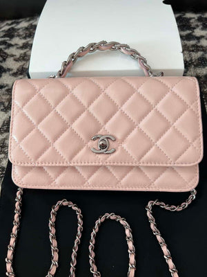 Chanel AP3645 Woc Wallet on Chain Pink Shiny Crumpled Calfskin Strass & Ruthenium Finish Metal - Default Title - View 1