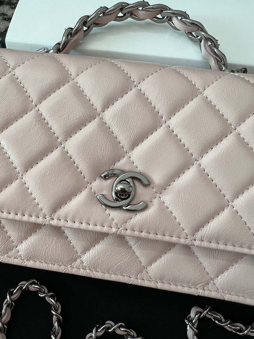 Chanel AP3645 Woc Wallet on Chain Pink Shiny Crumpled Calfskin Strass & Ruthenium Finish Metal - Default Title - View 2
