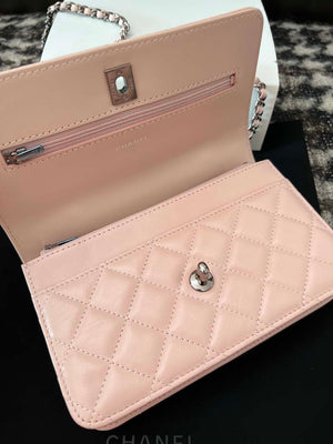 Chanel AP3645 Woc Wallet on Chain Pink Shiny Crumpled Calfskin Strass & Ruthenium Finish Metal - Default Title - View 7