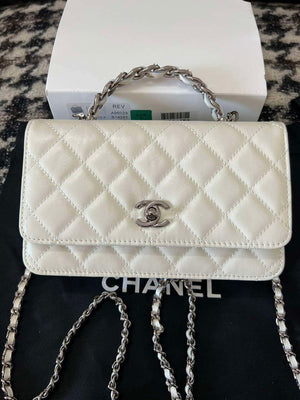 Chanel AP3645 Woc Wallet on Chain White Shiny Crumpled Calfskin Strass & Ruthenium Finish Metal - Default Title - View 1