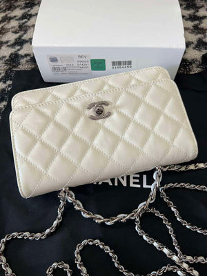 Chanel AP3645 Woc Wallet on Chain White Shiny Crumpled Calfskin Strass & Ruthenium Finish Metal - Default Title - View 5