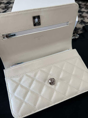 Chanel AP3645 Woc Wallet on Chain White Shiny Crumpled Calfskin Strass & Ruthenium Finish Metal - Default Title - View 6