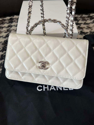 Chanel AP3645 Woc Wallet on Chain White Shiny Crumpled Calfskin Strass & Ruthenium Finish Metal - Default Title - View 8