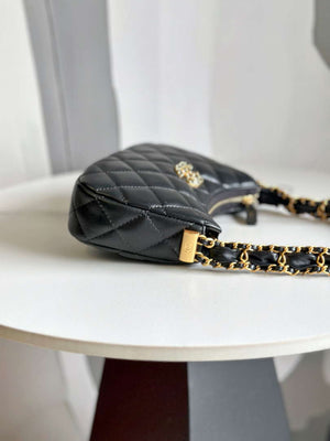 Chanel AP3647 23K Small Hobo Bag Lambskin Gold Metal Black - Default Title - View 5