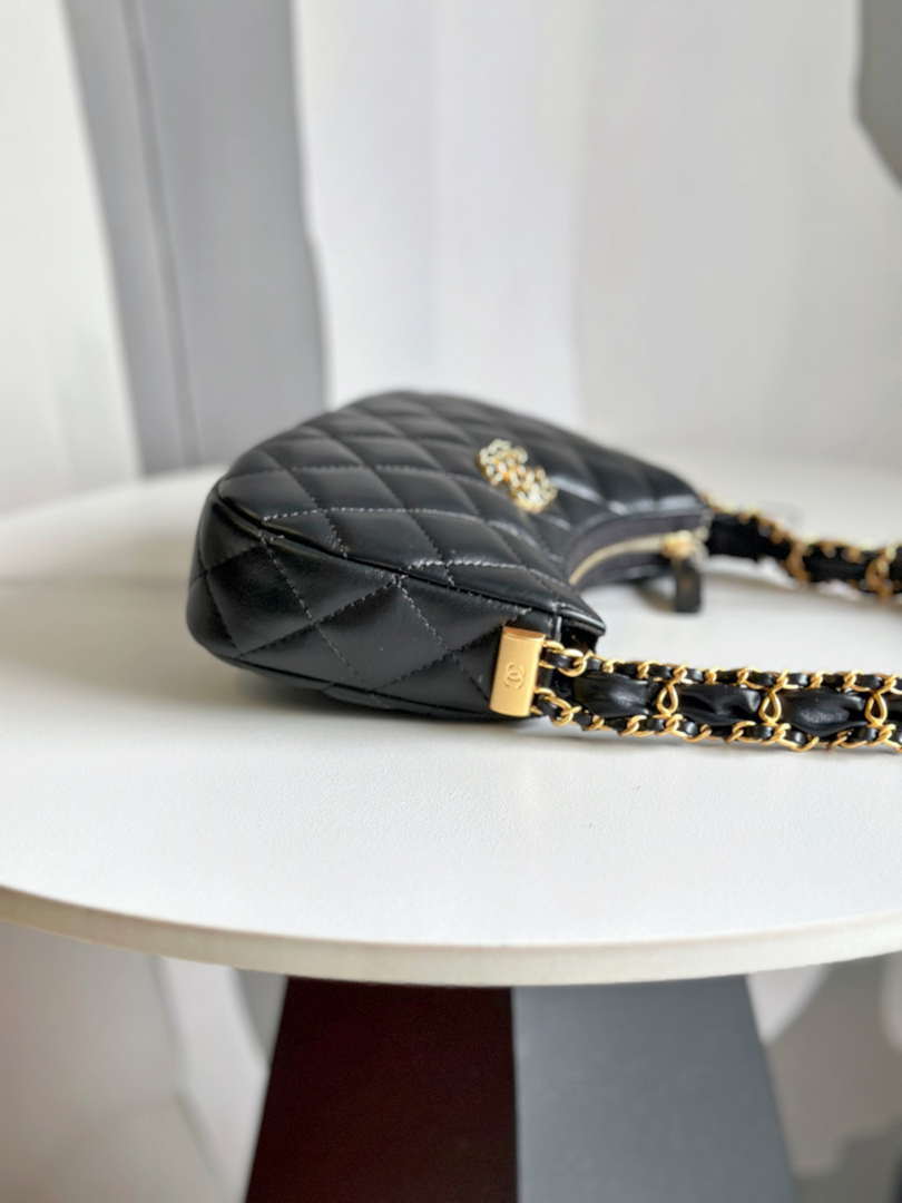 Chanel AP3647 23K Small Hobo Bag Lambskin Gold Metal Black - Default Title - View 5