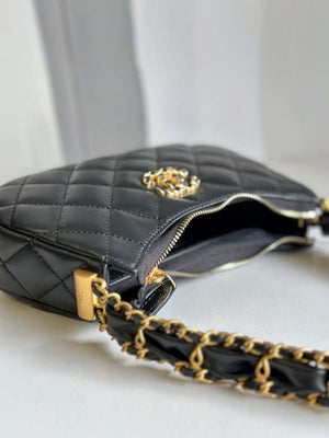 Chanel AP3647 23K Small Hobo Bag Lambskin Gold Metal Black - Default Title - View 6