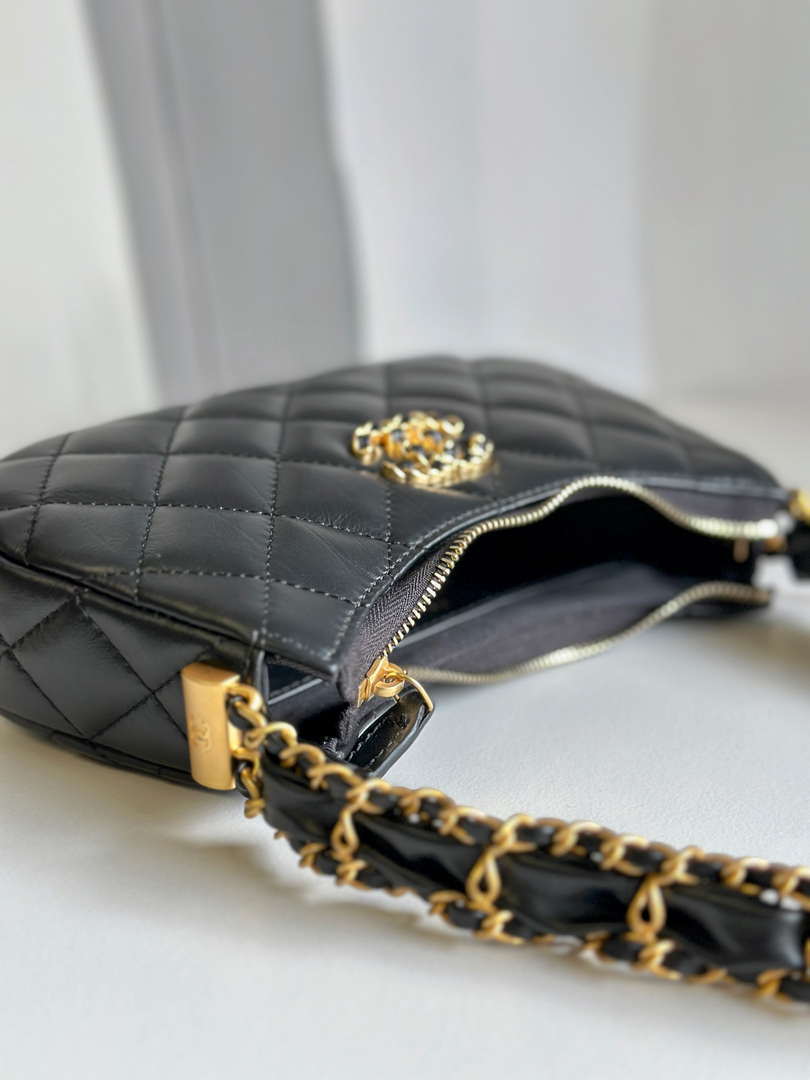 Chanel AP3647 23K Small Hobo Bag Lambskin Gold Metal Black - Default Title - View 6