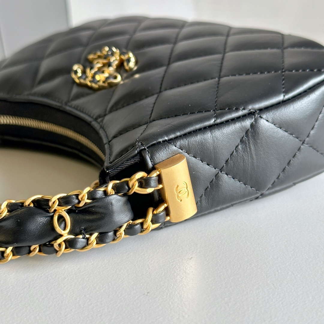 Chanel AP3647 23K Small Hobo Bag Lambskin Gold Metal Black - Default Title - View 7