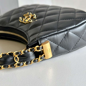Chanel AP3647 23K Small Hobo Bag Lambskin Gold Metal Black - Default Title - View 7