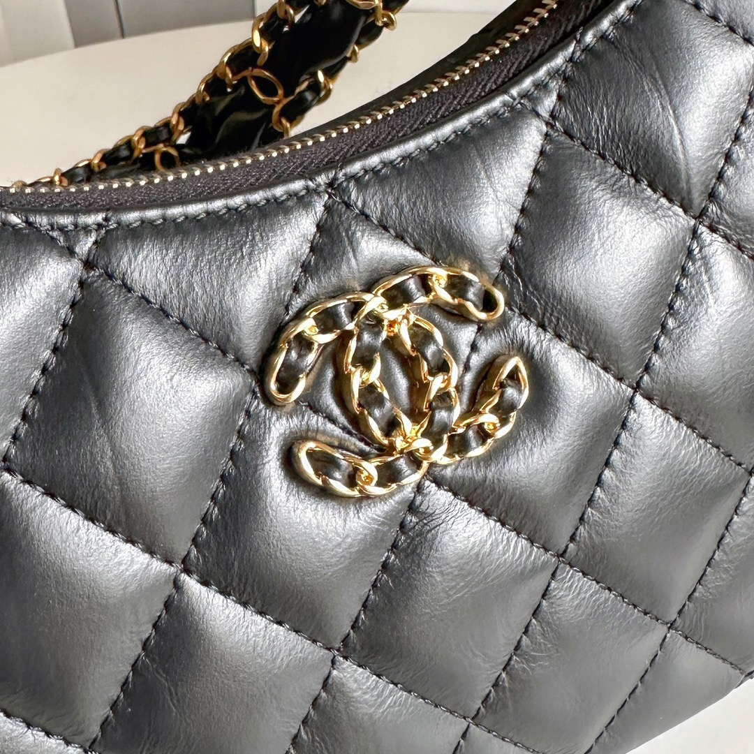 Chanel AP3647 23K Small Hobo Bag Lambskin Gold Metal Black - Default Title - View 8