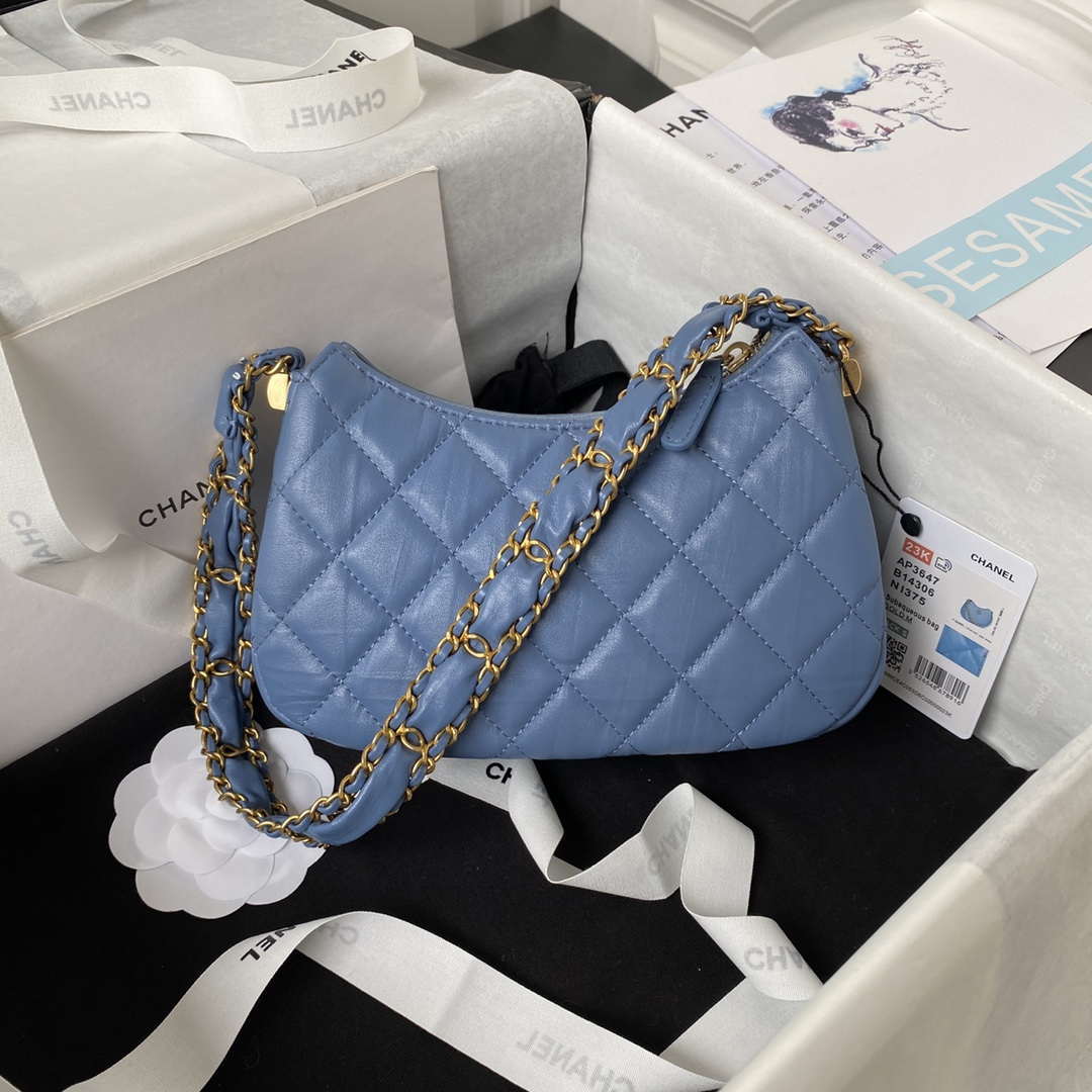 Chanel AP3647 23K Small Hobo Bag Lambskin Gold Metal Blue - Default Title - View 2