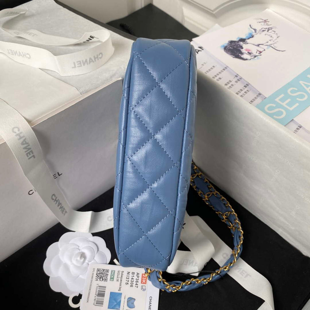 Chanel AP3647 23K Small Hobo Bag Lambskin Gold Metal Blue