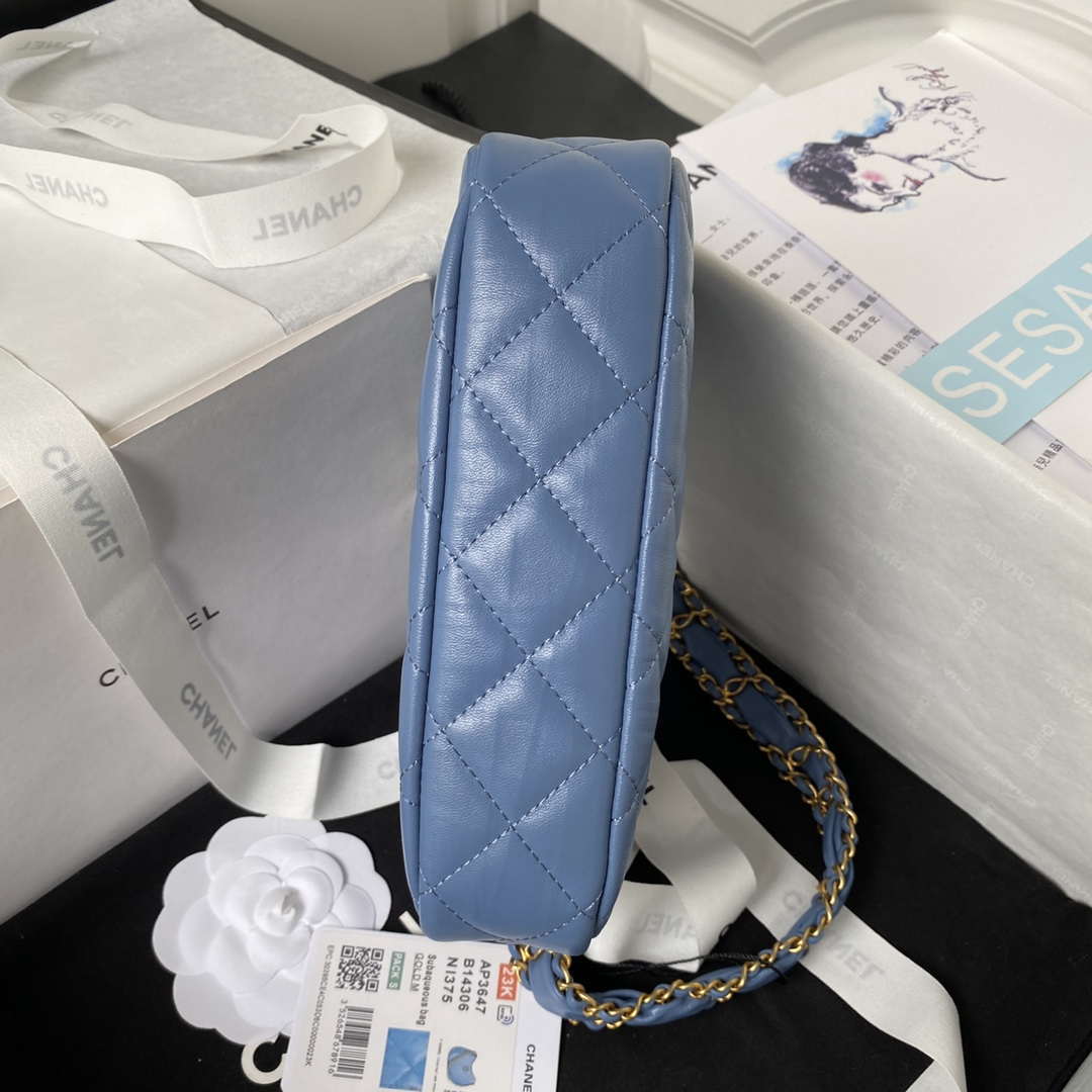 Chanel AP3647 23K Small Hobo Bag Lambskin Gold Metal Blue - Default Title - View 5
