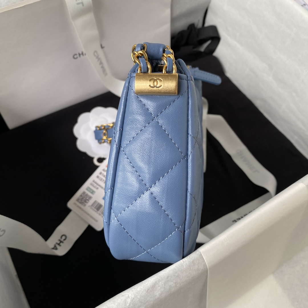 Chanel AP3647 23K Small Hobo Bag Lambskin Gold Metal Blue - Default Title - View 6