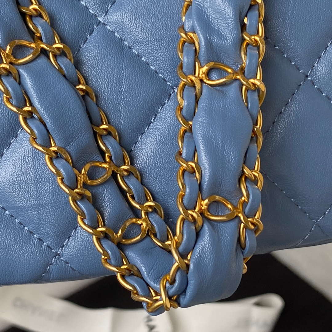 Chanel AP3647 23K Small Hobo Bag Lambskin Gold Metal Blue - Default Title - View 9