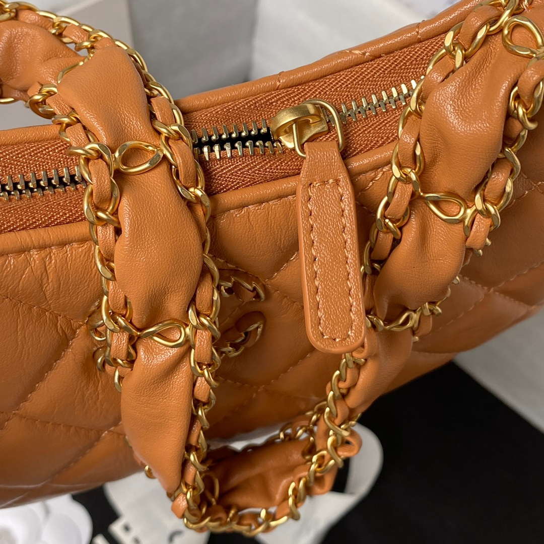 Chanel AP3647 23K Small Hobo Bag Lambskin Gold Metal Caramel