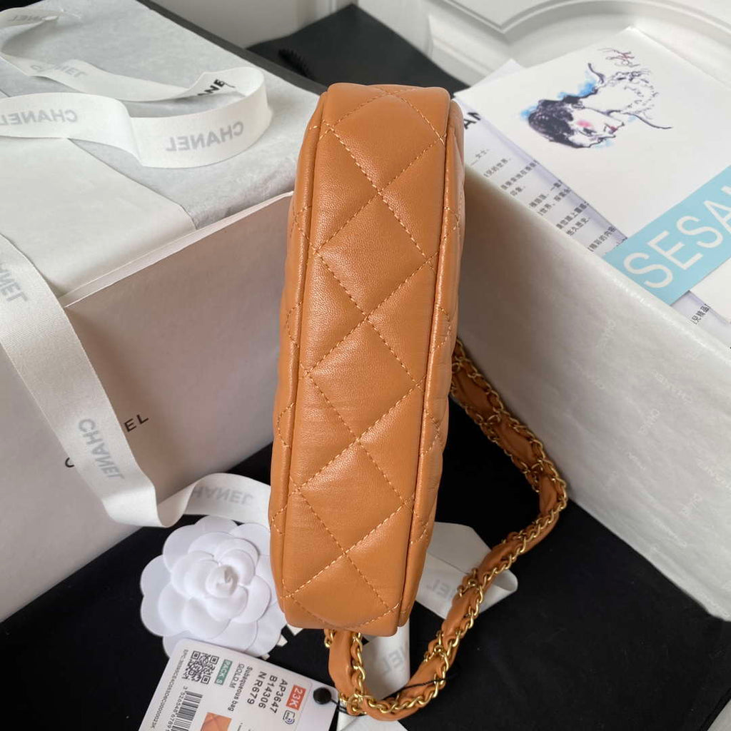 Chanel AP3647 23K Small Hobo Bag Lambskin Gold Metal Caramel
