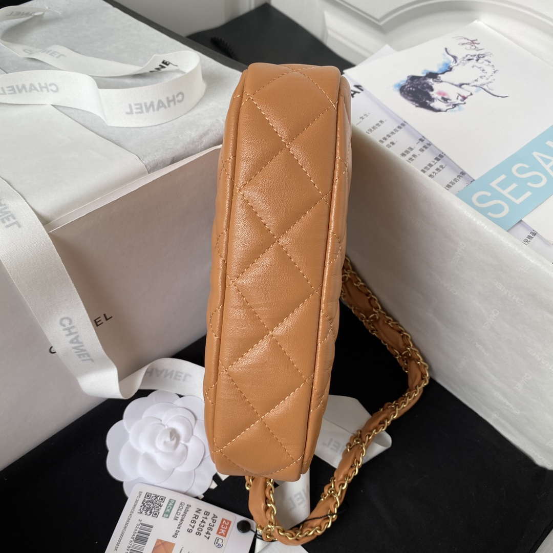 Chanel AP3647 23K Small Hobo Bag Lambskin Gold Metal Caramel