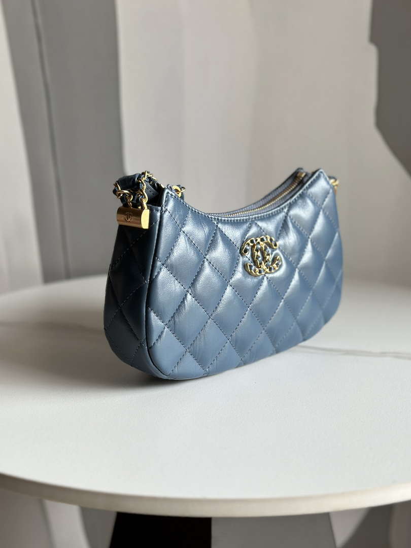 Chanel AP3647 23K Small Hobo Bag Lambskin Gold Metal Navy Blue - Default Title - View 3