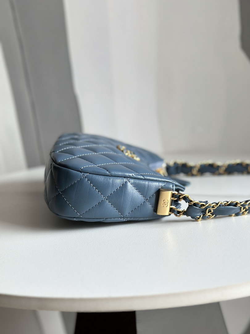 Chanel AP3647 23K Small Hobo Bag Lambskin Gold Metal Navy Blue - Default Title - View 4