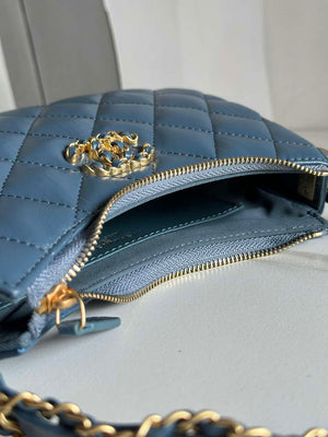 Chanel AP3647 23K Small Hobo Bag Lambskin Gold Metal Navy Blue - Default Title - View 5