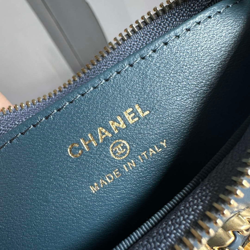 Chanel AP3647 23K Small Hobo Bag Lambskin Gold Metal Navy Blue