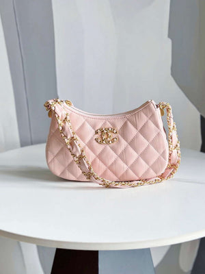 Chanel AP3647 23K Small Hobo Bag Lambskin Gold Metal Pink - Default Title - View 1