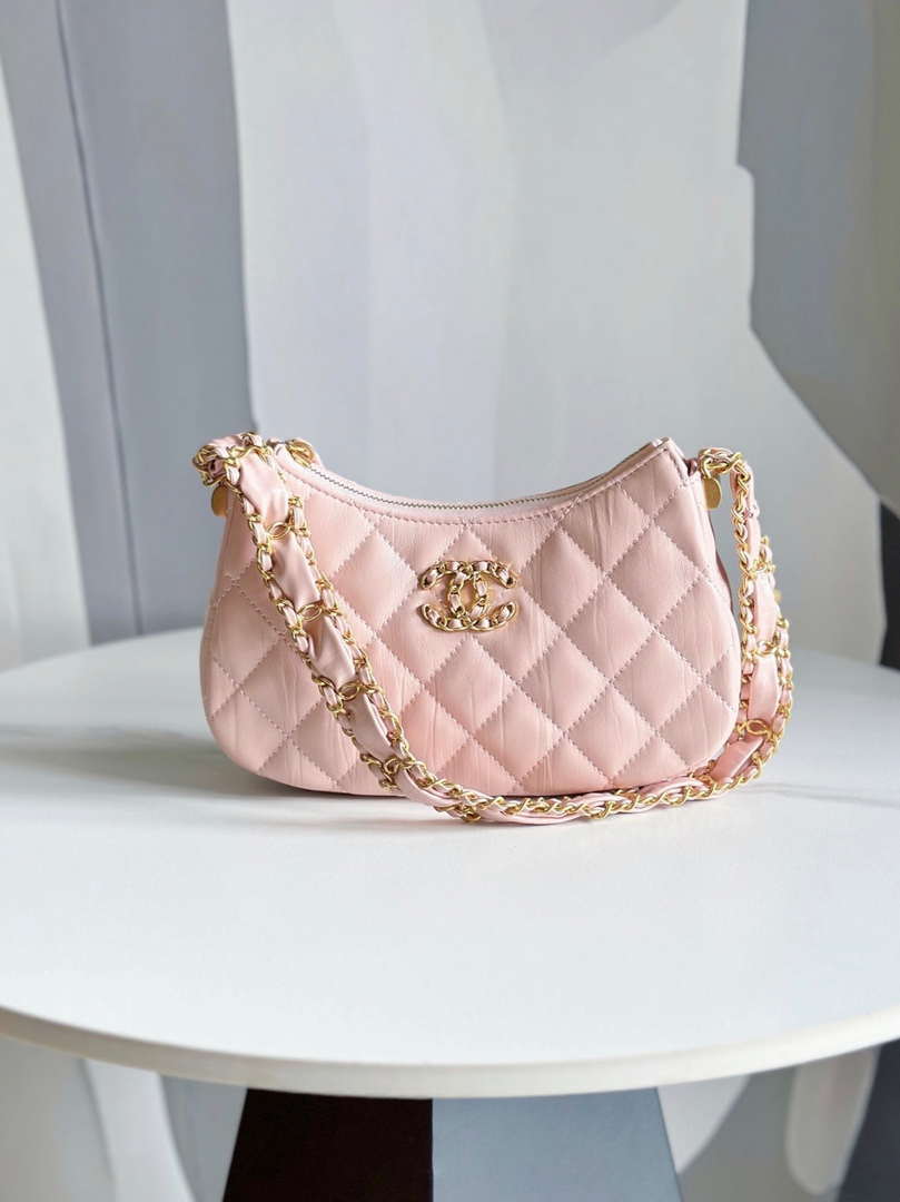 Chanel AP3647 23K Small Hobo Bag Lambskin Gold Metal Pink - Default Title - View 1