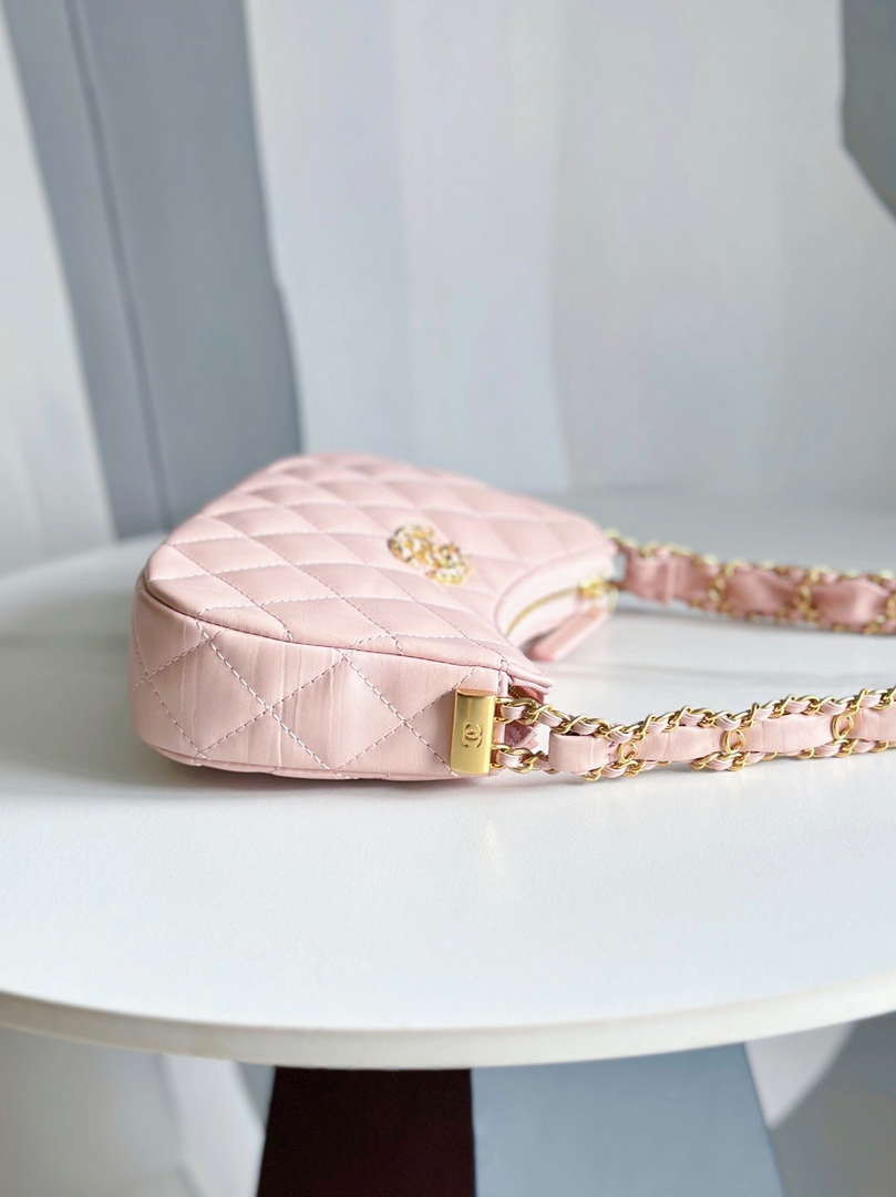 Chanel AP3647 23K Small Hobo Bag Lambskin Gold Metal Pink