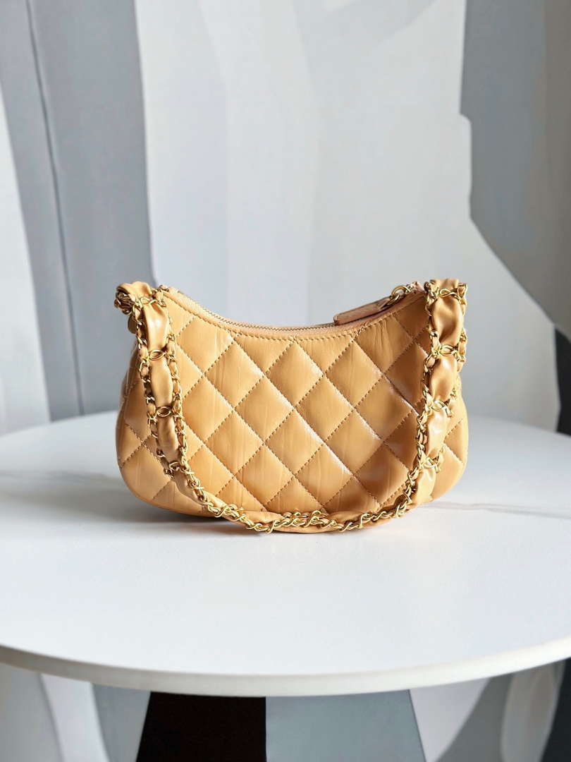 Chanel AP3647 23K Small Hobo Bag Lambskin Gold Metal Tan - Default Title - View 2