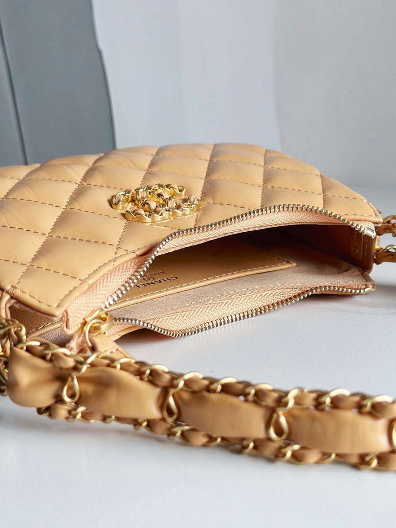 Chanel AP3647 23K Small Hobo Bag Lambskin Gold Metal Tan - Default Title - View 5
